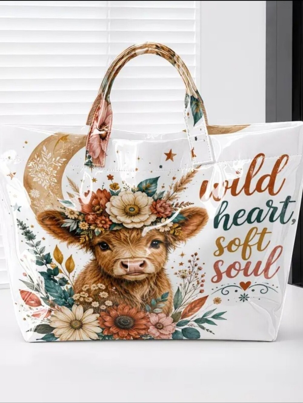 Cute Wild Heart Soft Soul PVC Daily Commute Tote Bag Large